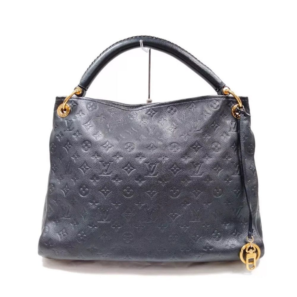 Auth Louis Vuitton Artsy Shoulder Bag MM Deep Navy Blue Leather Boho Monogram